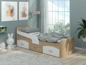 Одноярусная кровать Pehotin Milka 80 x 190 см Дуб сонома/Белый