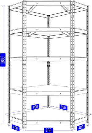 Стеллаж Horeca Nex Budget 180 x 70 x 40 cm (угловой) Anthracite
