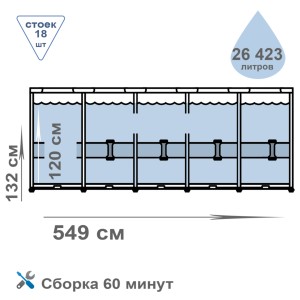 Бассейн Intex Ultra XTR Frame, металлический каркас 549×132 см 