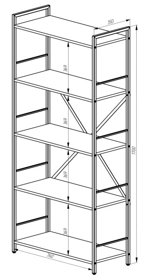 Стеллаж Nex Loft 170 Anthracite/Oak Artisan