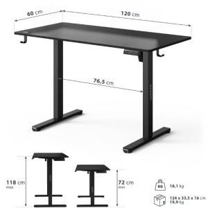 Masă gaming Sense7 Nojo Light 120 x 60 cm Black