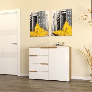 Comoda Yasen Skay 1100 1D4S White/Stejar Artisan