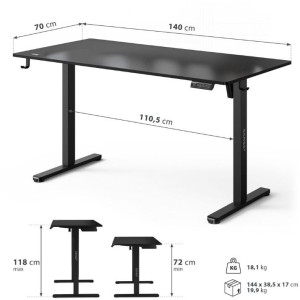 Masă gaming Sense7 Nojo Light 140 x 70 cm Black