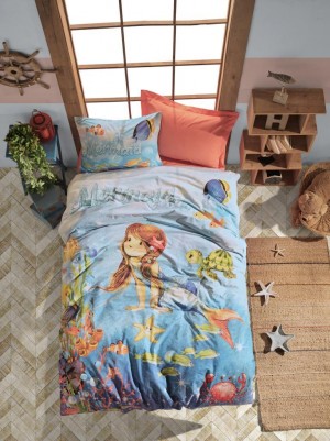 Lenjerie de pat pentru copii CottonBox Mermaid Mercan 